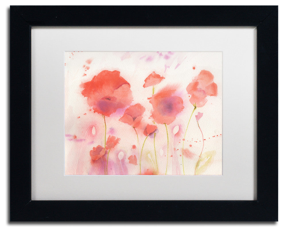 Sheila Golden 'Poppy Memory' Matted Framed Art, Black Frame, White, 14x11