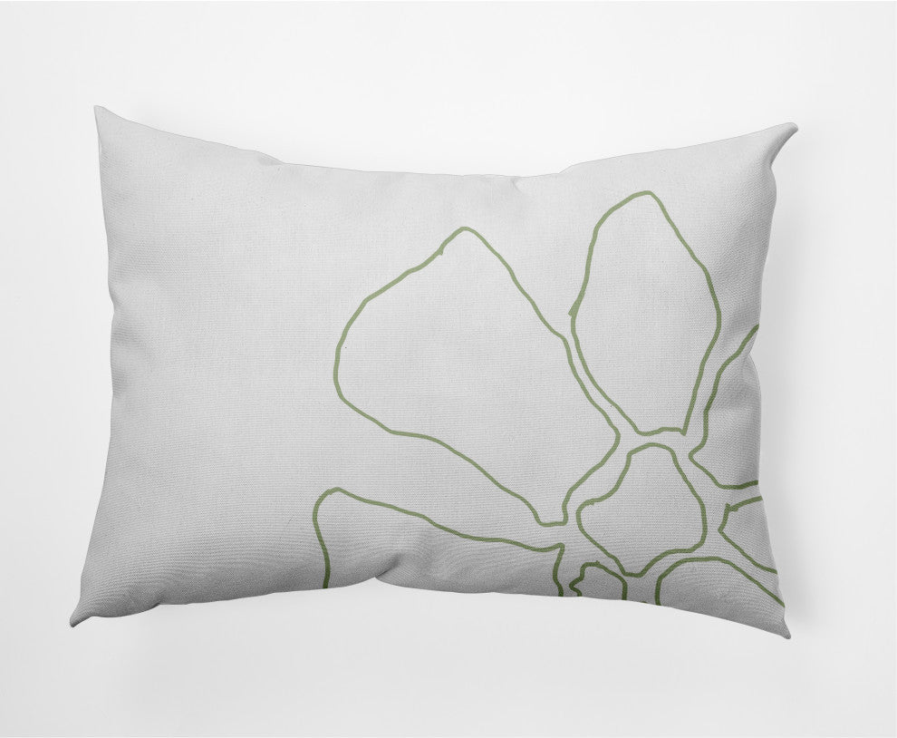 Petal Lines Indoor/Outdoor Lumbar Pillow, Green/White, 14x20"