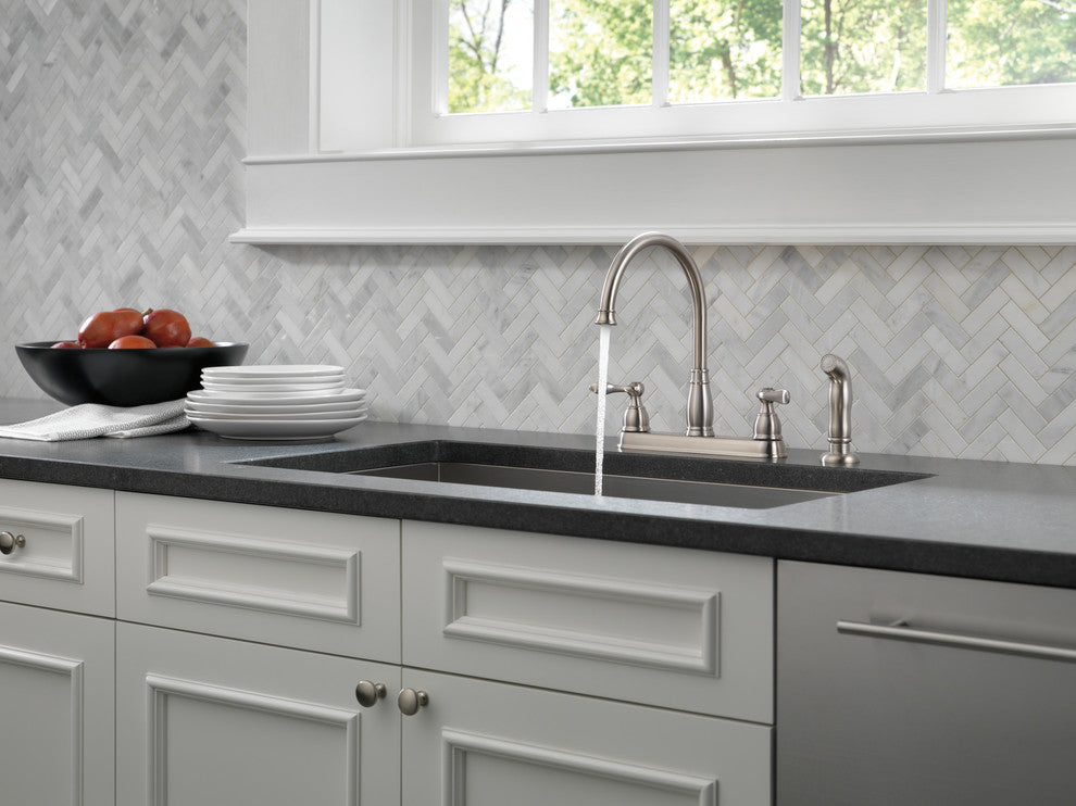 Delta Windemere Two Handle Kitchen Faucet, Stainless, 21996LF-SS