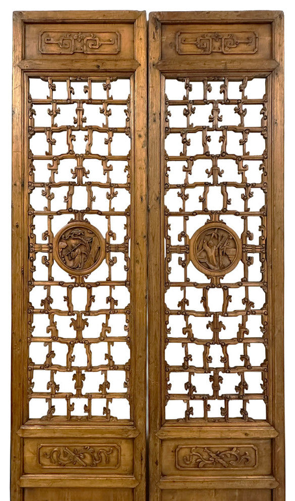 Consigned Antique Chinese Hand Carved 6 Panels Wooden Screen/Room Divider