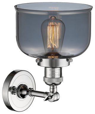 Large Bell 1-Light Sconce, Smoked Glass, Polished Chrome