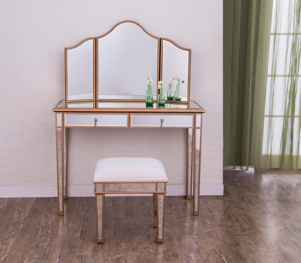 Vanity Table 42" X 18" X 31" And Mirror 39" X 24" And Chair 18" X 14" X 18"