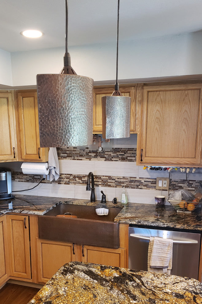 Hand Hammered Copper 8" Oval Cylinder Pendant Light