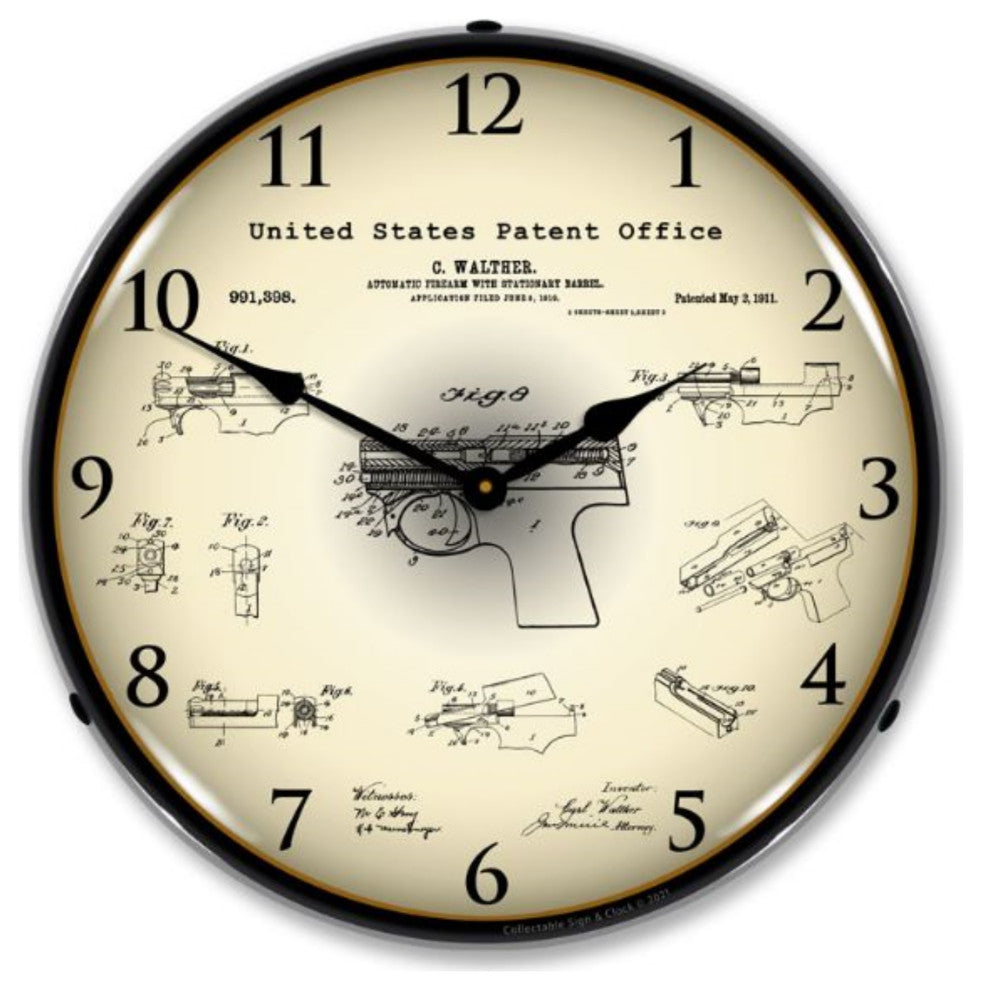 21031210 Walther PPK Firearm 1911  Patent Clock