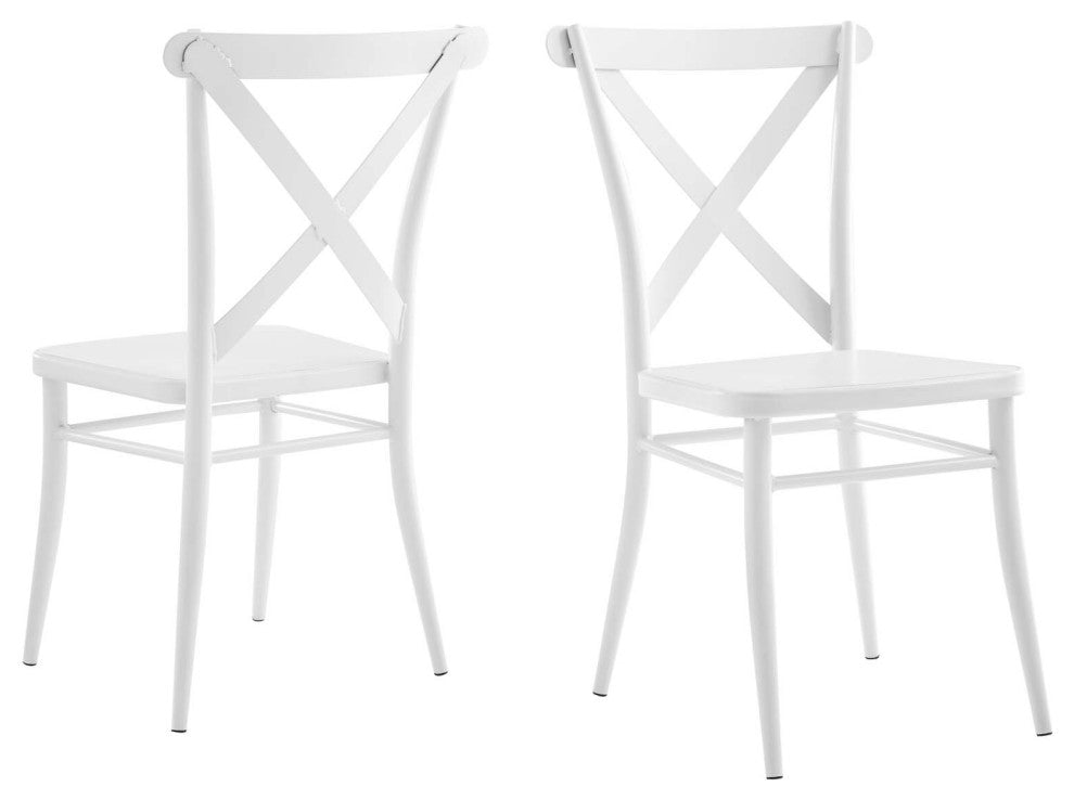 Side Dining Chair, Set of 2, Metal, White, Modern, Bistro Restaurant Hospitality
