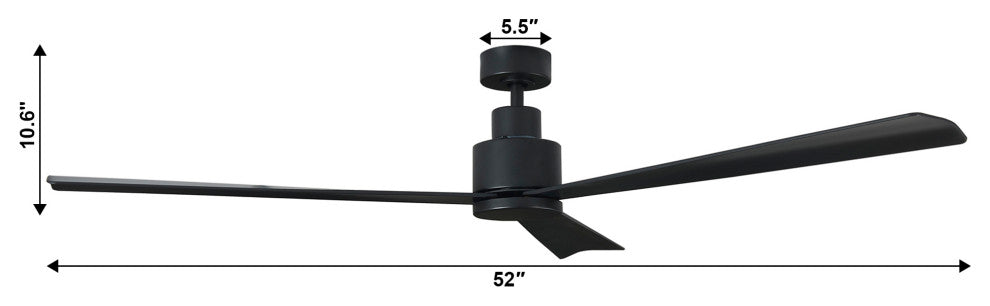 52 in. Modern Ceiling Fan with Reversible DC Motor,Six Speeds,Black