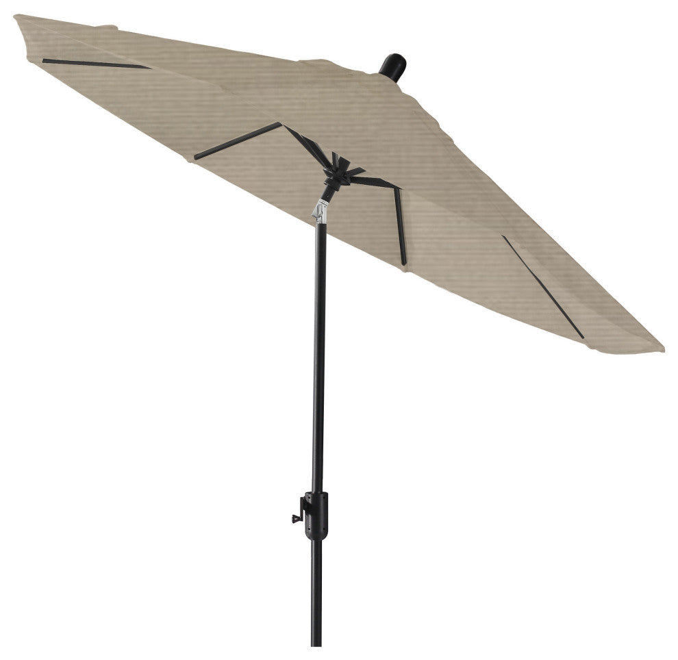 9' Round Push Tilt Market Umbrella, Black Frame, Sunbrella, Taupe
