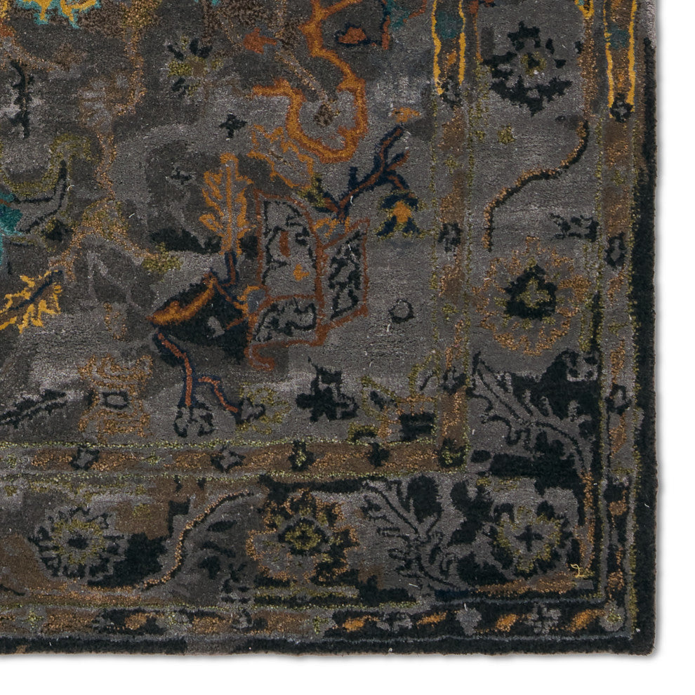 Cristobol Handmade Medallion Area Rug, Gray/Green, 9'x12'