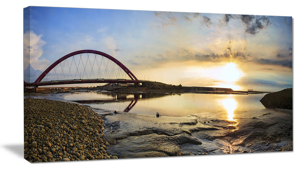 Bridge Sunset Panorama, Seashore Wall Art on Canvas, 40x20