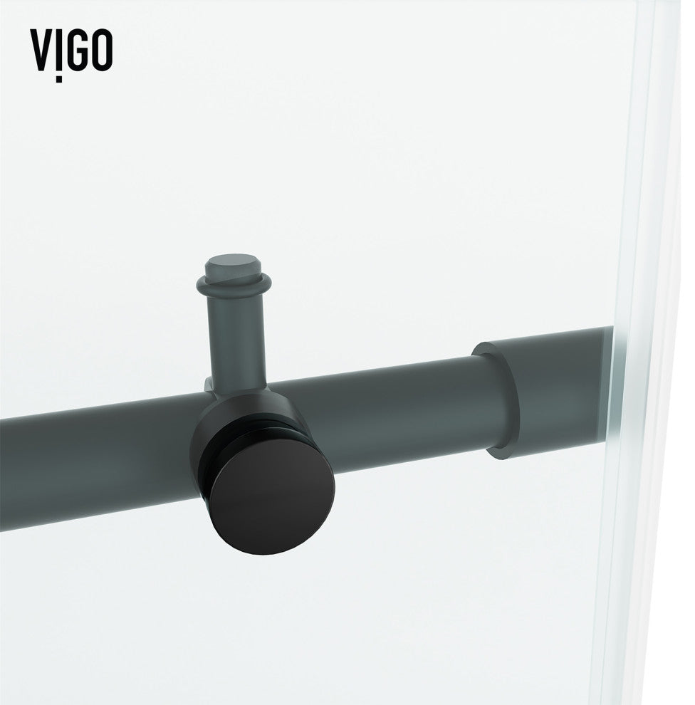 VIGO Elan Hart 56" to 60" W x 76" H Frameless Sliding Shower Door, Matte Black, Clear Glass