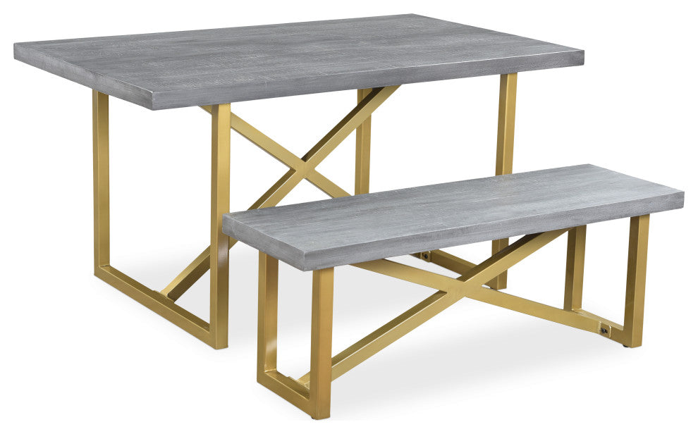 Raven Grey Mango Wood Dining Bench With Gold Iron 60"