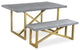 Raven Grey Mango Wood Dining Bench With Gold Iron 60"