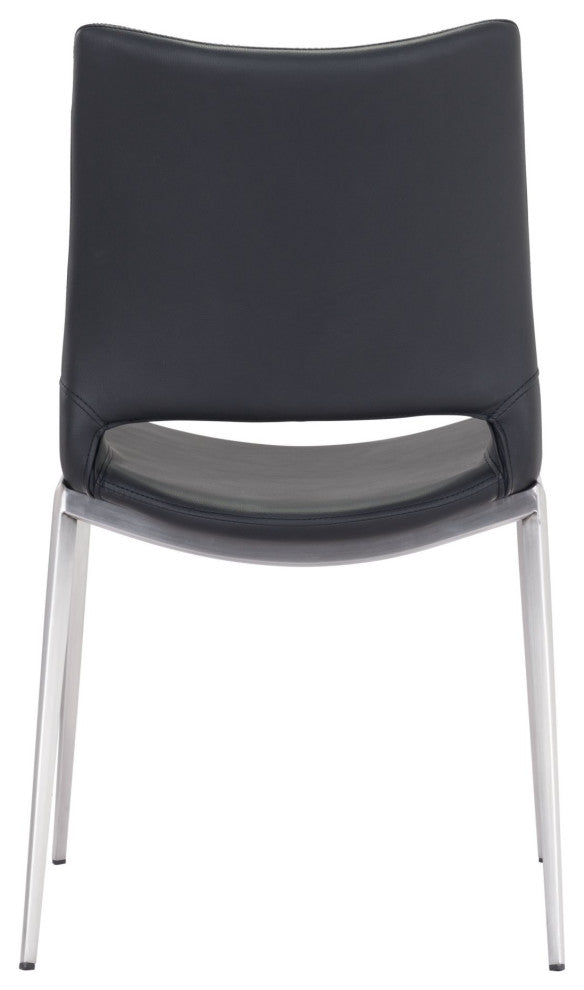 Dining Chair, Set of 2, Faux Vinyl Leather, Steel, Black, Silver, Cafe Bistro
