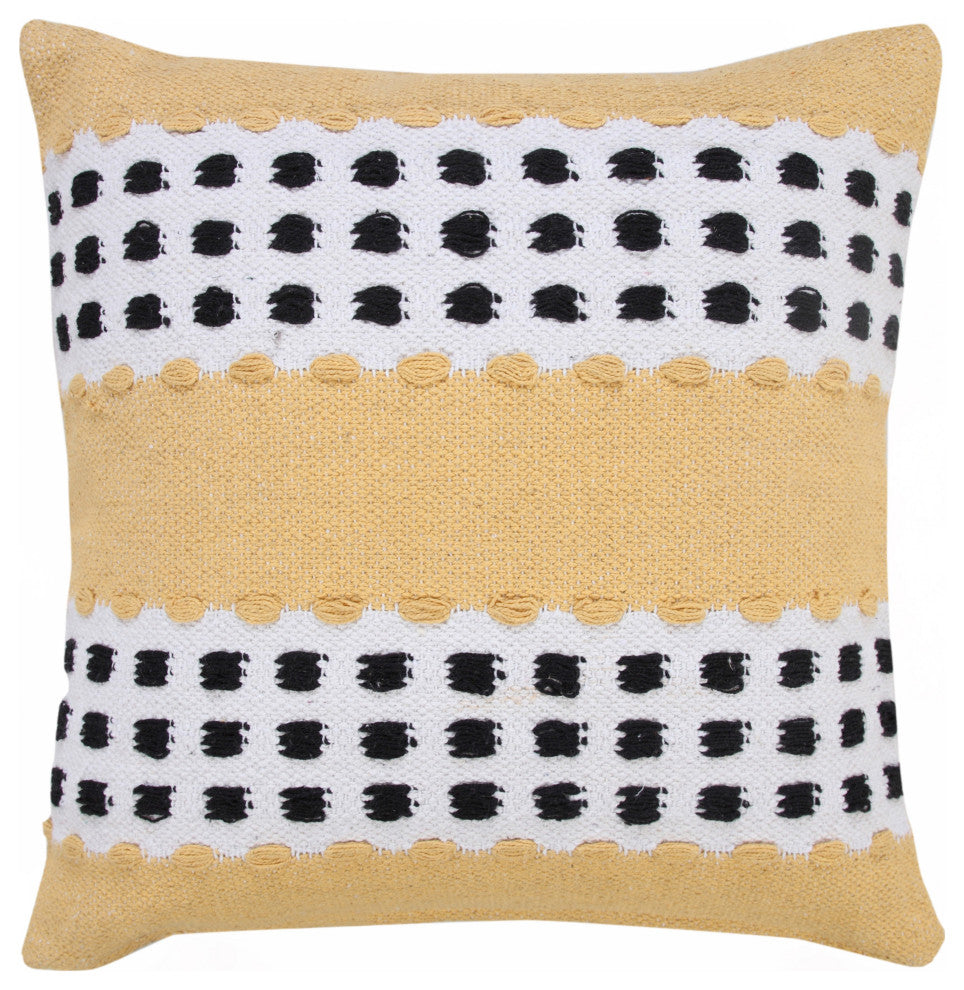Ox Bay Handwoven Yellow/Black Stripe Organic Cotton Pillow Cover, 20"x20"
