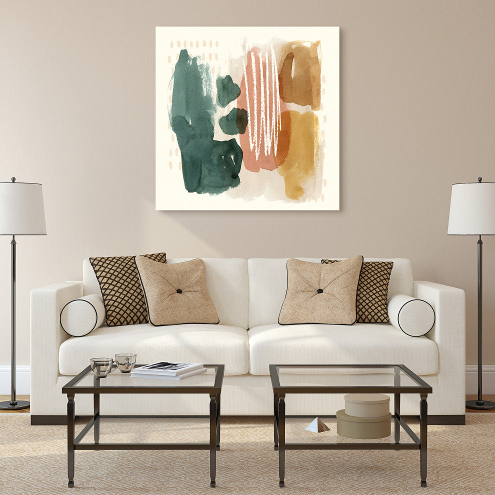 "Ochre Echo III" Abstract Wall Art Print Frameless Free Floating Tempered Glass