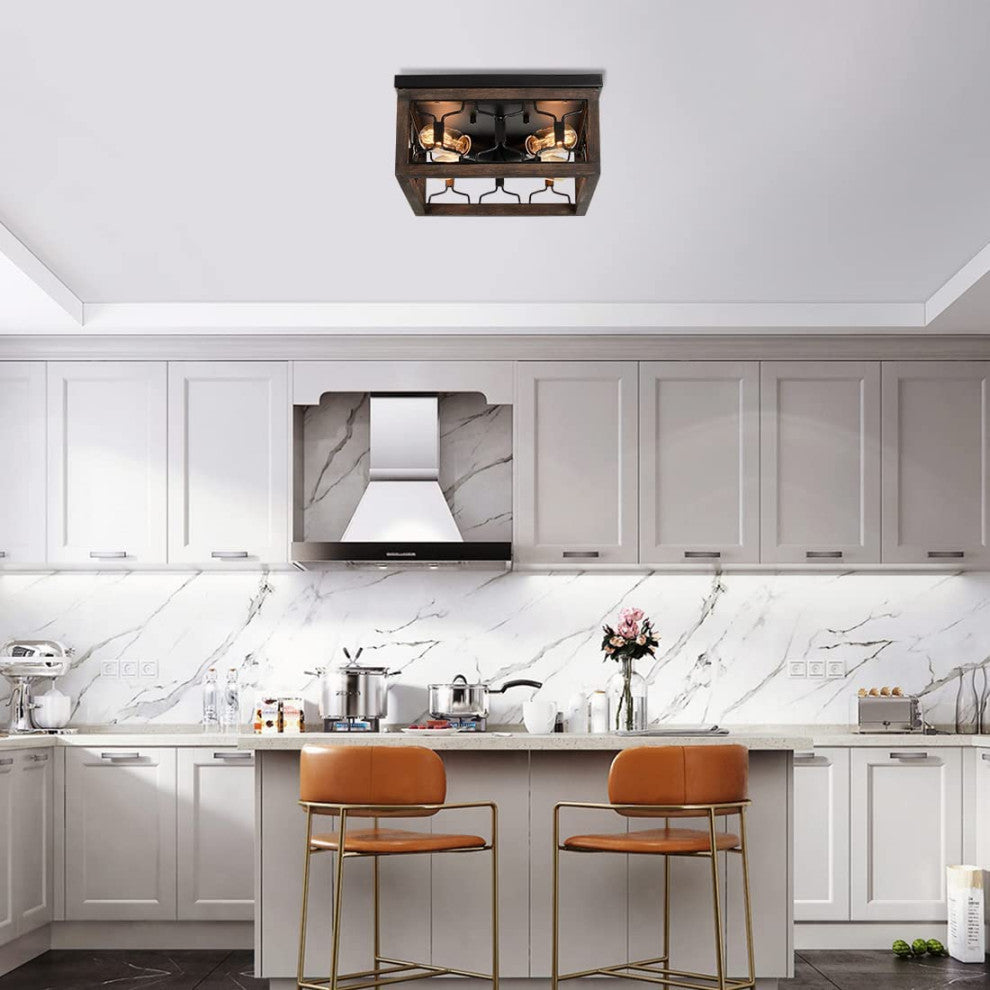 4 Lights square Ceiling Light Fixture farmhouse Vintage Industrial Close