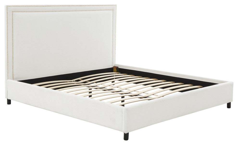 Reed White Velvet Bed in King - White