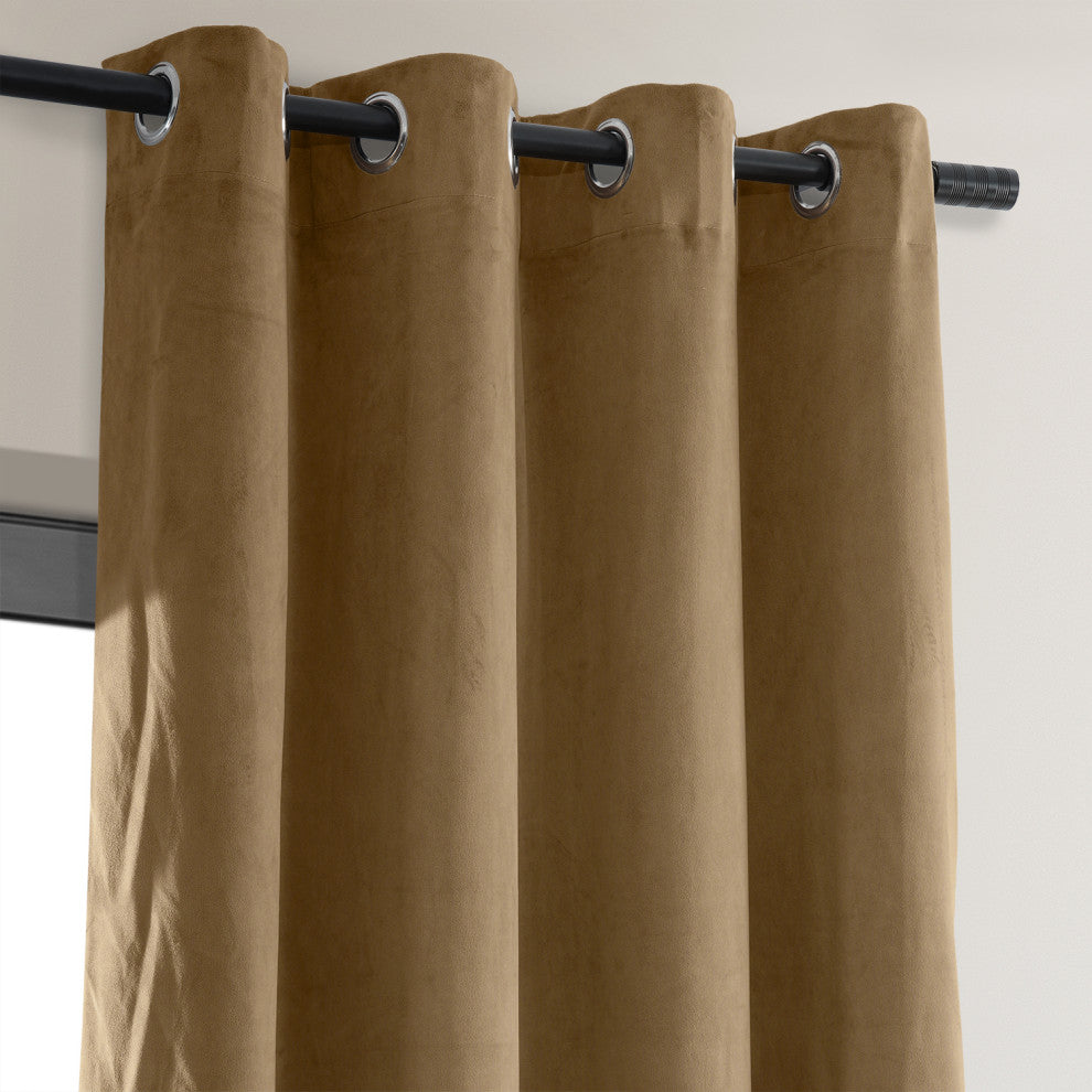 Grommet Blackout Velvet Curtain Single Panel, Amber Gold, 50"x120"