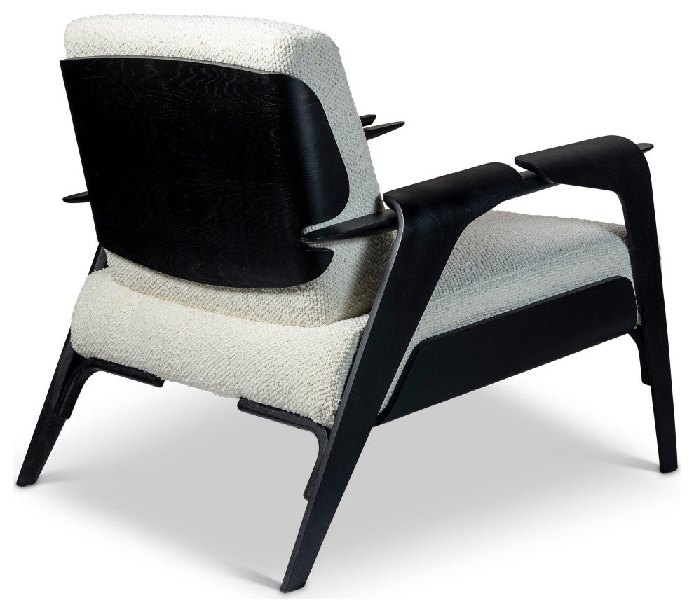Modern Brazilian, Fly, Accent Chair, Boucle Ivory Upholstery, Black Frame