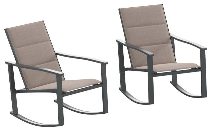 Set of 2 Outdoor Rocking Chairs with Flex Comfort Material and Metal Frame, Brown/Black