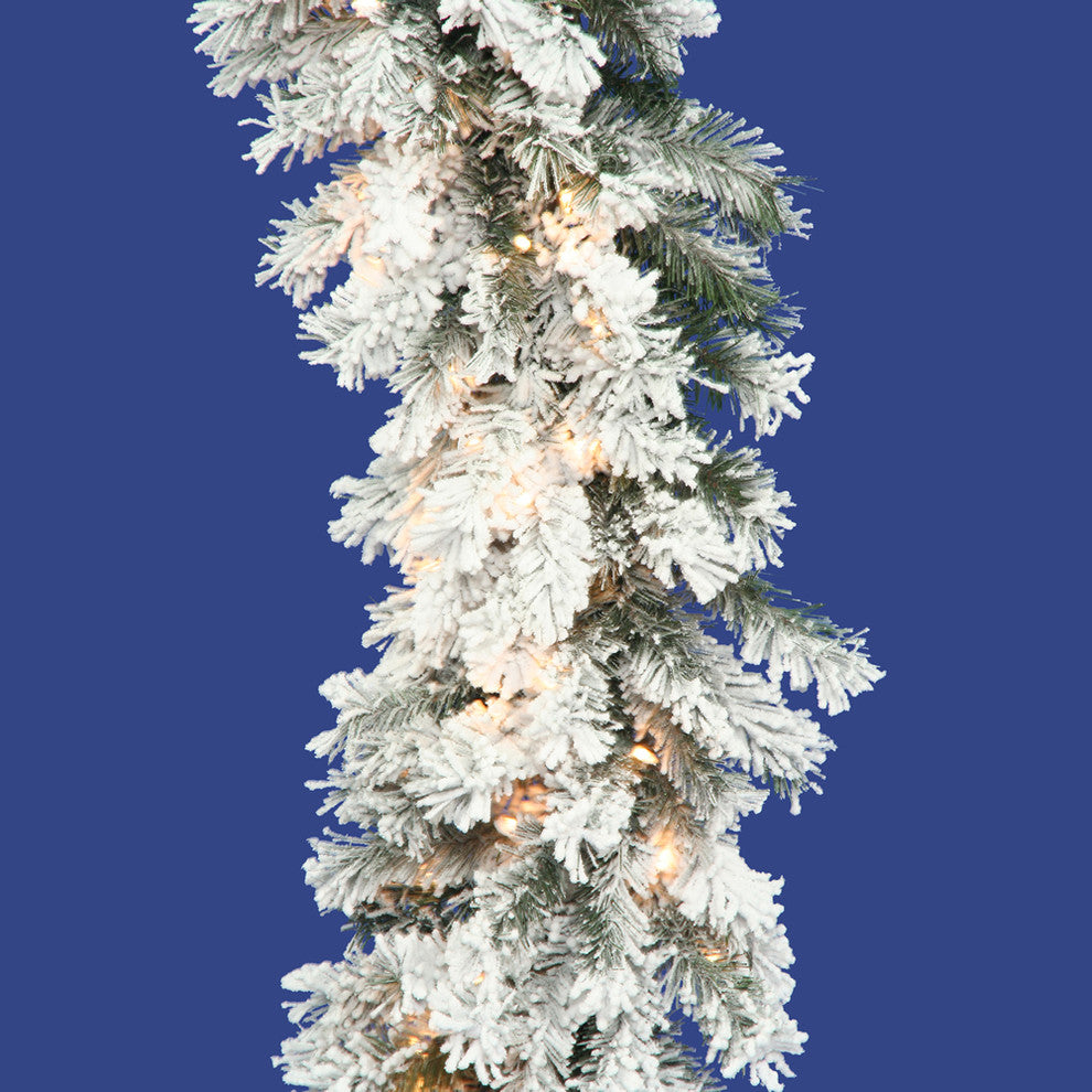 Vickerman 9' Flocked Alaskan Garland, 16", Clear Lights