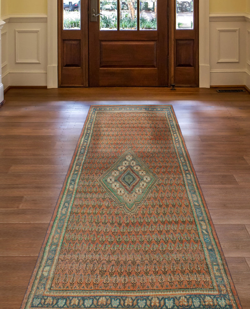 Semi-Antique Ilker Rust/Blue Runner, 3'4x9'7