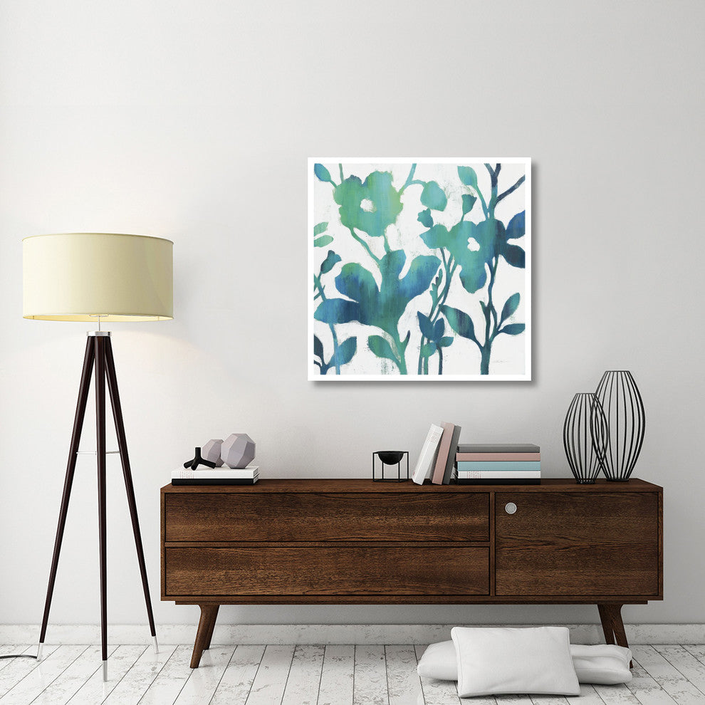 "Teal Trio V on White" Digital Paper Print by Silvia Vassileva, 38"x38"