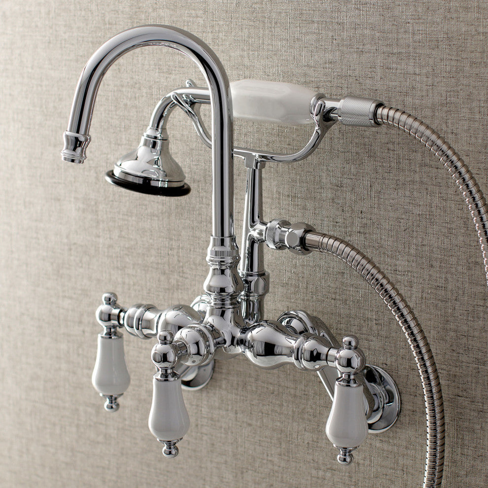 Aqua Vintage Wall Mount Clawfoot Tub Faucets, Polished Chrome