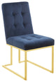 Modern Blue Upholstered Dining Side Chairs, Set of 2, Gold Base