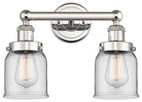 Edison Small Bell 2-Light 16" Vanity Light, Polished Nickel Finish, Clear Shade