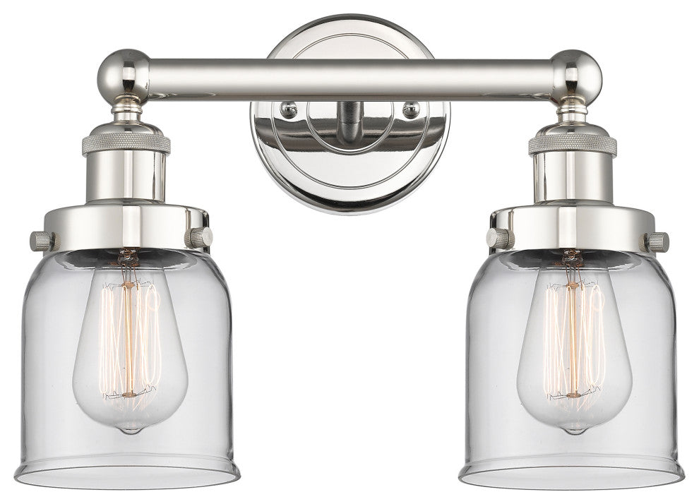 Edison Small Bell 2-Light 16" Vanity Light, Polished Nickel Finish, Clear Shade