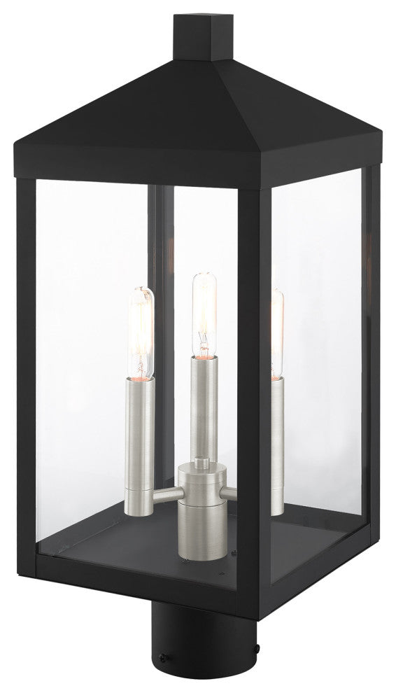 Nyack 3 Light Black/Brushed Nickel Cluster Medium Outdoor Post Top Lantern