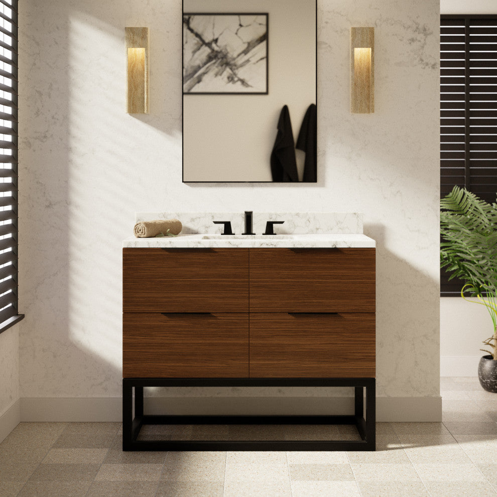 Mia 42" Bathroom Vanity, Walnut, Carrara Marble