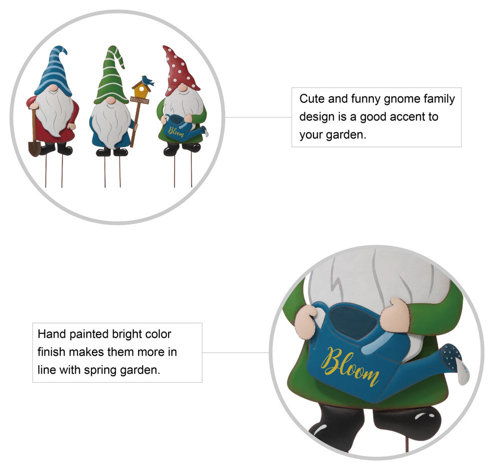 36"H Metal Gnome Yard Stake or Wall Decor, Set of 3