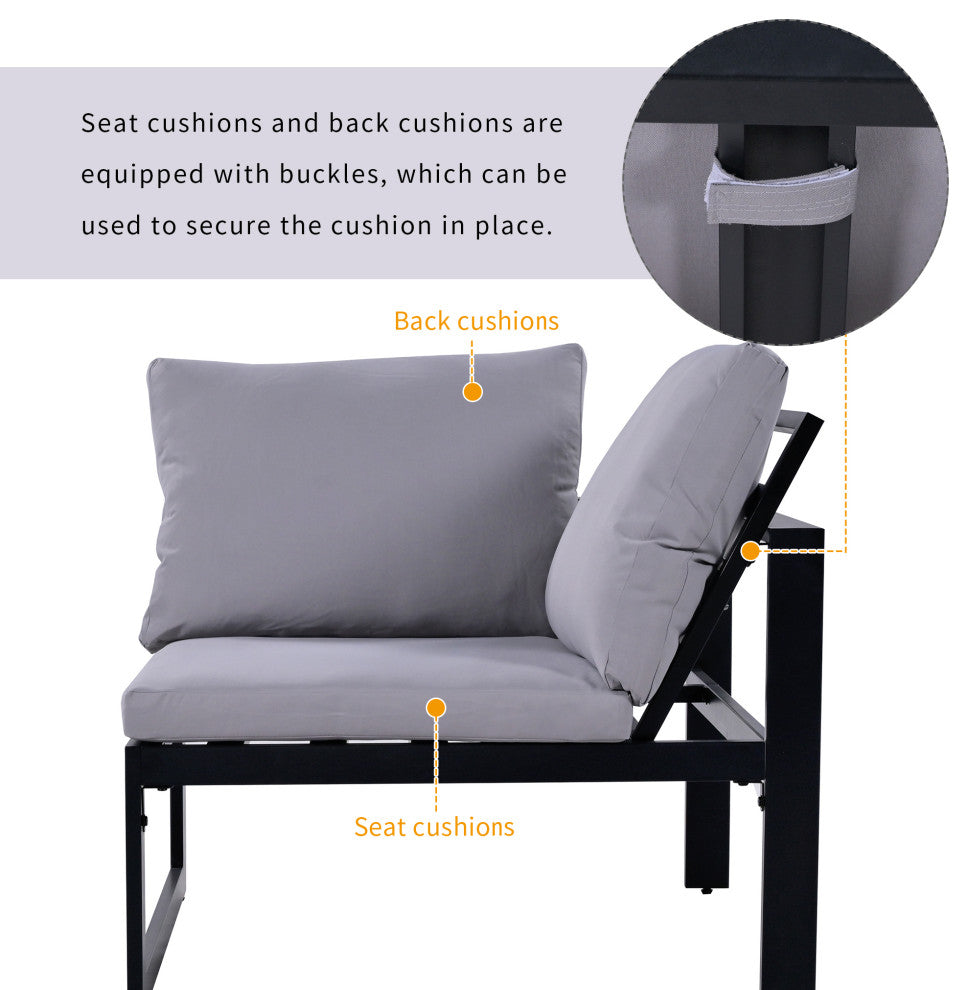 6-Piece Outdoor Steel Industrial Style Patio Sofa Combination Set With Table, Dark Gray