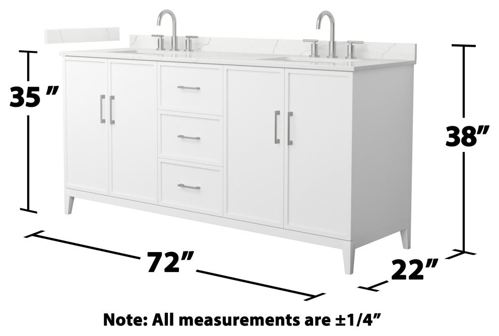 Elan 72" Double Vanity, White, Giotto Quartz Top, 3-Hole, Nickel Trim