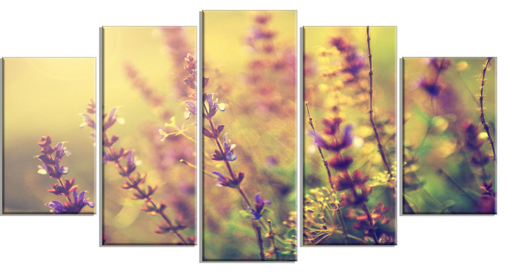 Vintage Photo of Wild Purple Flower, Floral Canvas Print, 60"x32", 5 Panels