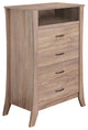 Wooden Chest with Four Drawers and One Open Shelf, Natural Brown