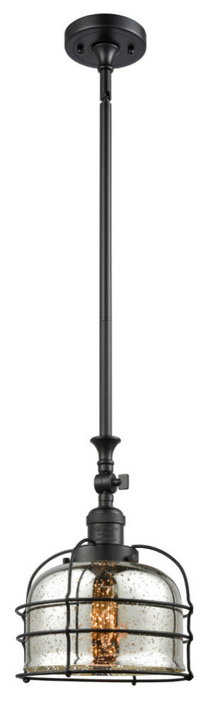 1-Light Large Bell Cage 8" Pendant, Matte Black, Glass: Silver Mercury