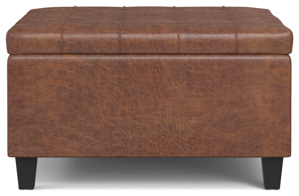 Harrison Small Square Coffee Table Storage Ottoman, Distressed Saddle Brown