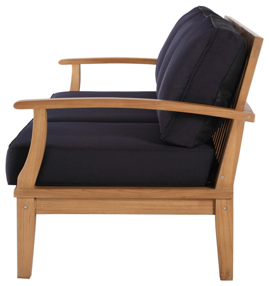 Lounge Sofa, Wood, Brown Natural Blue Navy, Modern, Outdoor Patio Balcony Garden