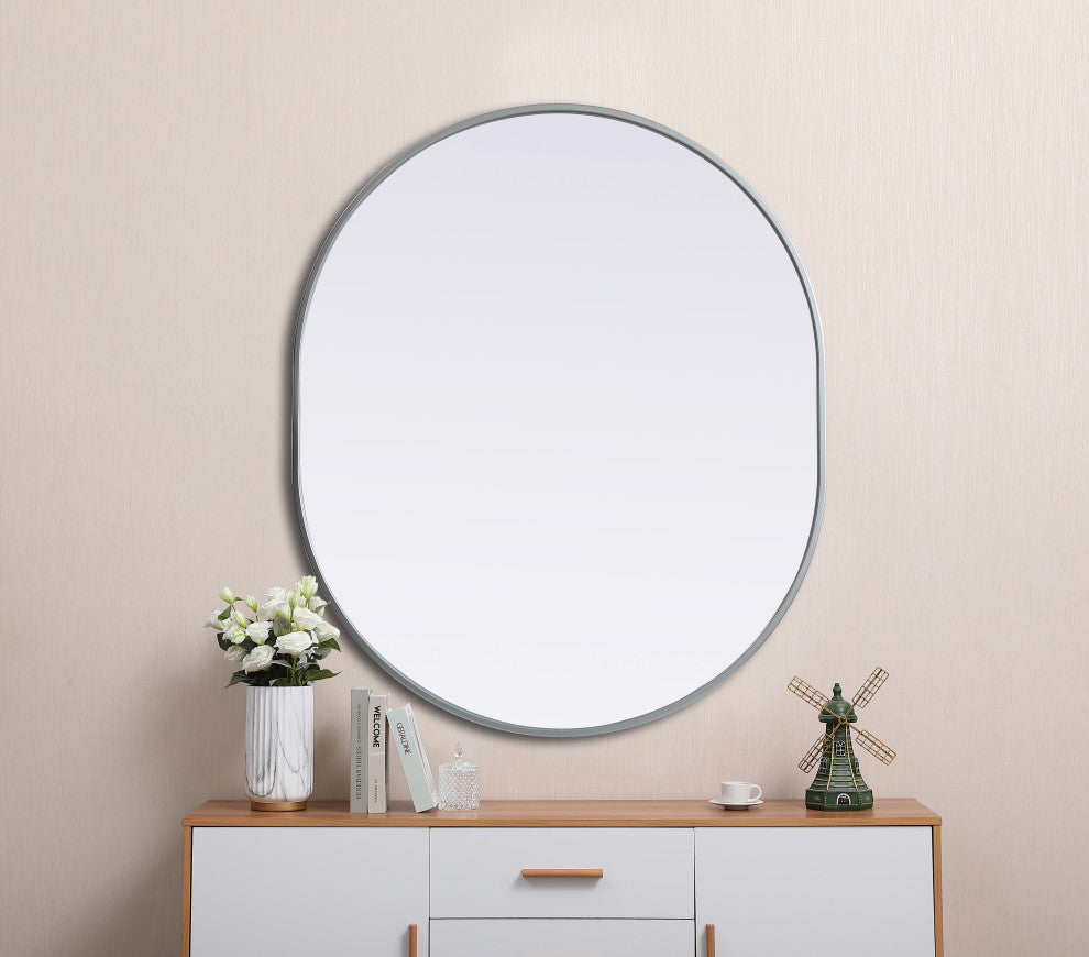 Metal Frame Oval Mirror 30X36 Inch, Silver