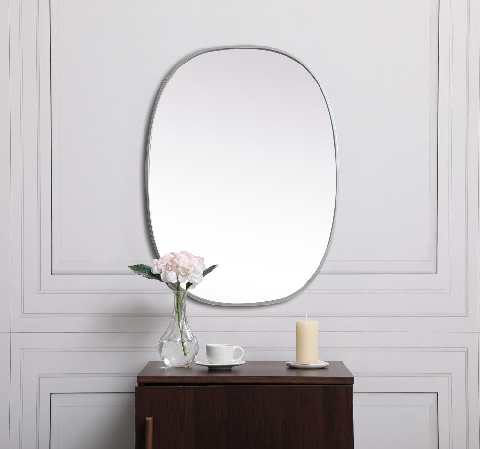 Metal Frame Oval Mirror 27X36 Inch, Silver
