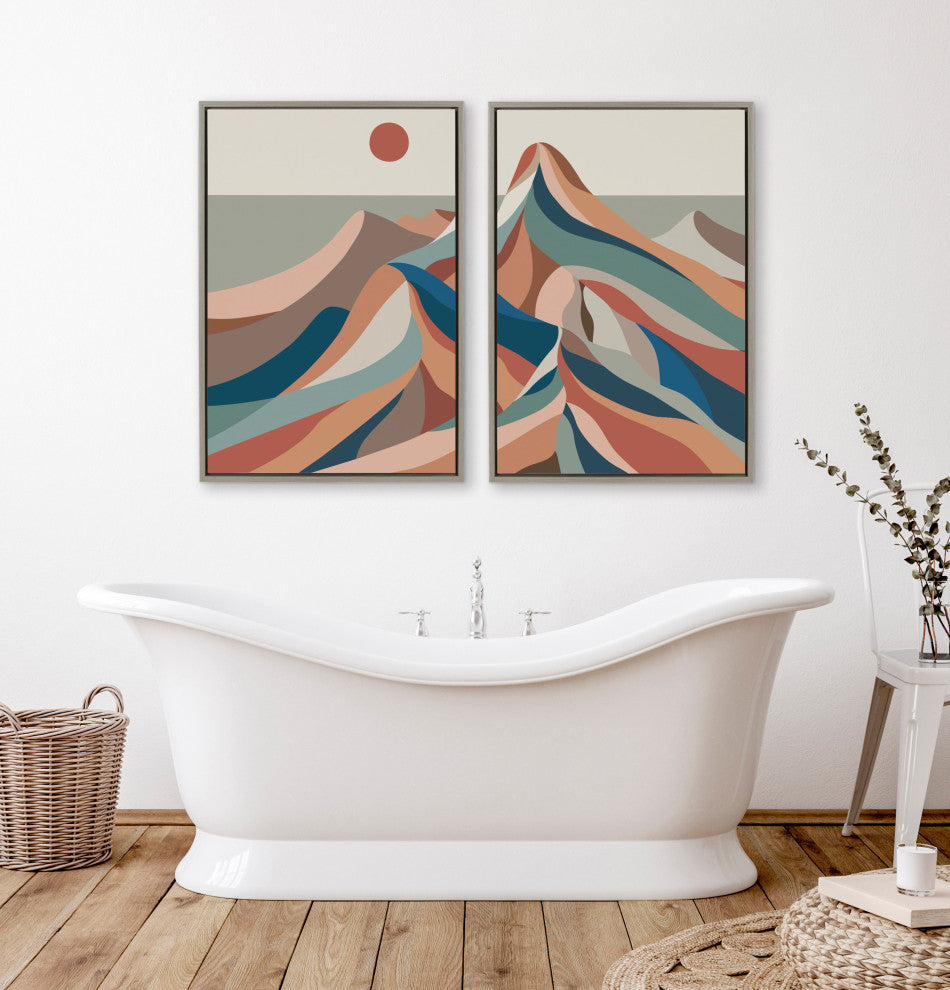 Sylvie MCM Mountains Blue Framed Canvas by Rachel Lee, Gray 2 Piece 23x33