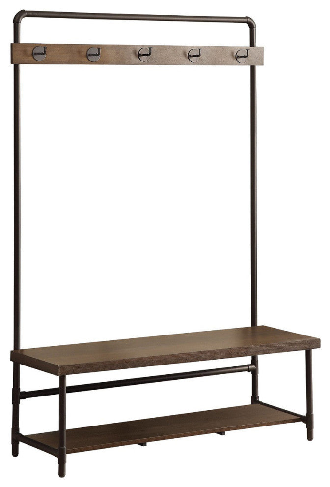 Hall Tree With Coffee Wood Seat, Black
