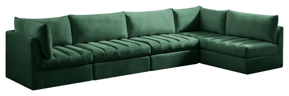 Jacob Velvet Upholstered 5-Piece L-Shaped Modular Sectional, Green