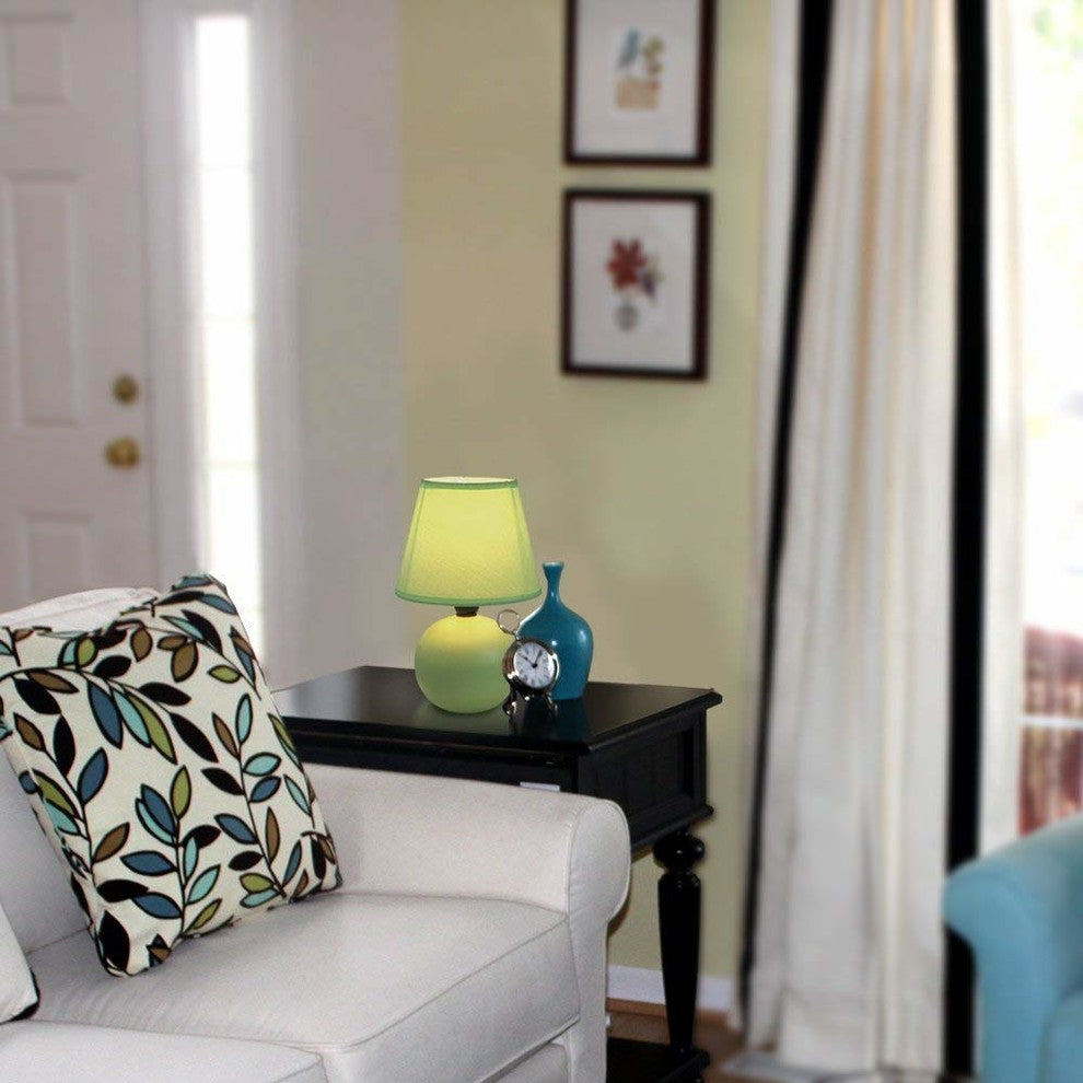 Simple Designs Mini Ceramic Globe Table Lamps, 2-Pack Set, Green