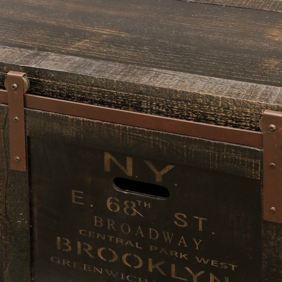 Bronze Distressed Crate Style TV console w/ Storage and Barn Door Hardware