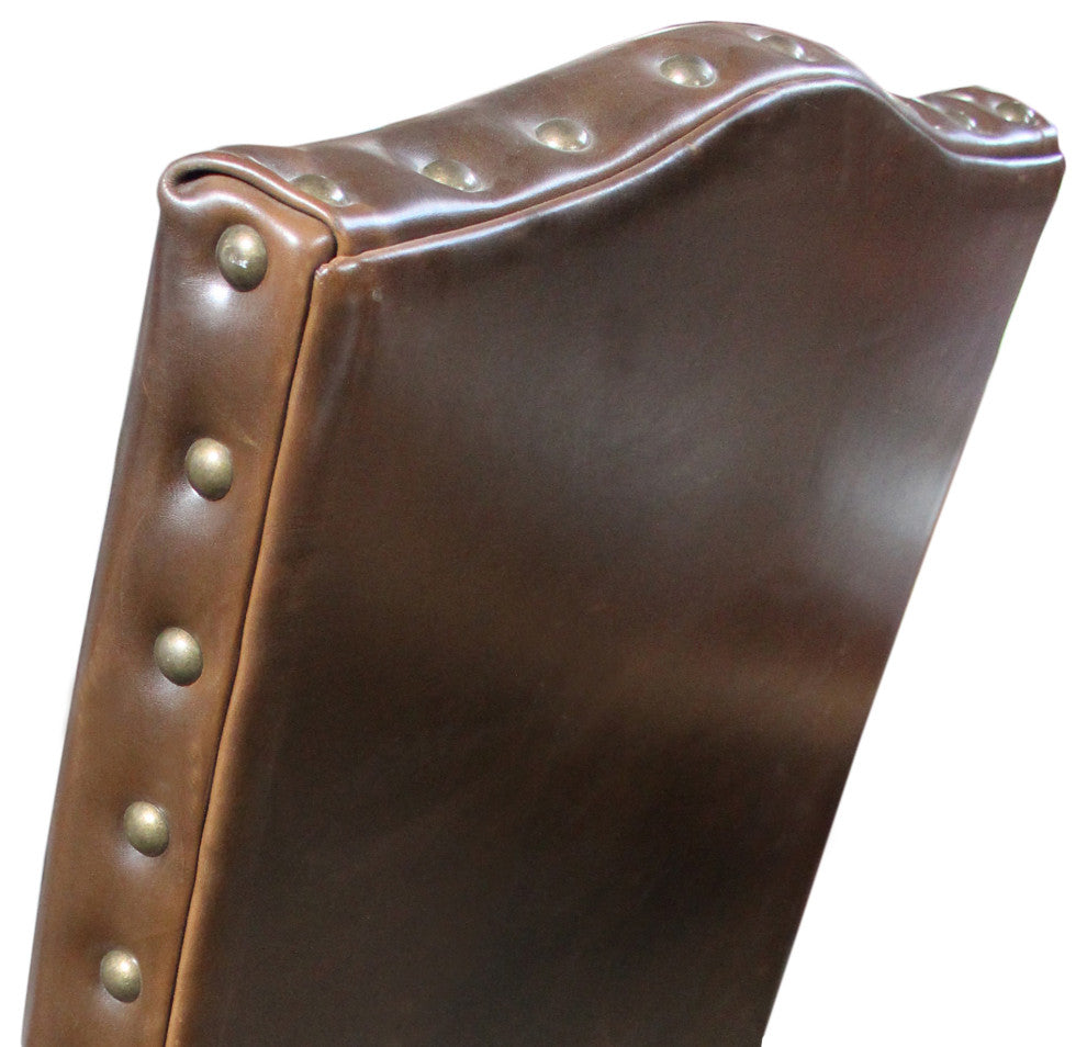 Leather High Back Dining Chair With Nail Head Trim