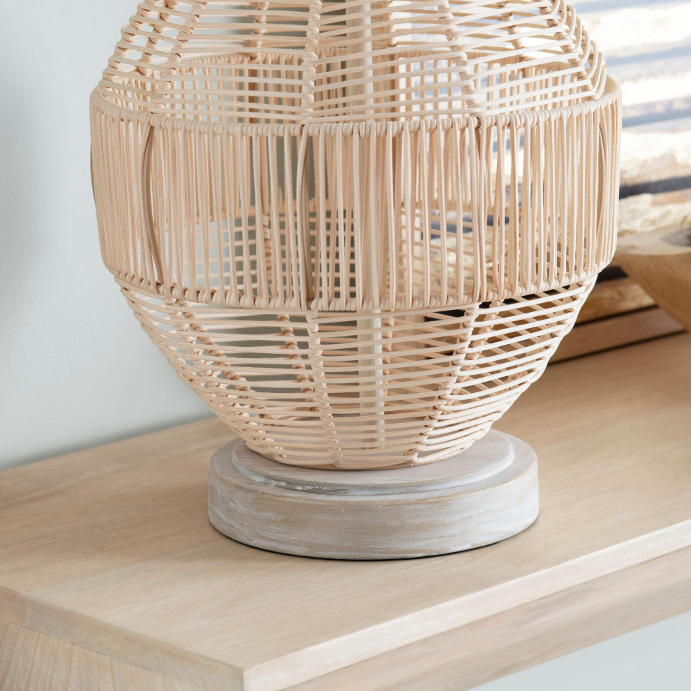 Jayce 3-Way Rattan Table Lamp with Oat Linen Lamp Shade